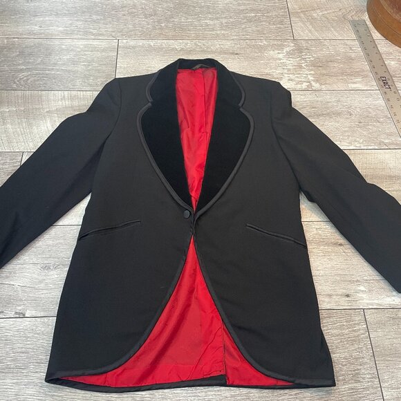 Vintage 50's 60's Tuxedo Rockabilly Black Jacket Mohair Black L Palm Beach - Picture 1 of 8